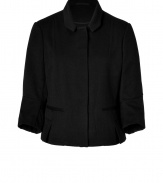 With a 1940s-inspired tailored silhouette, this feminine jacket from Steffen Schraut is the perfect accompaniment to a frilly party frock - Small spread collar, three-quarter sleeves, concealed front button placket, slit pockets, cropped silhouette - Wear with a floral full-skirted cocktail frock and peep-toe heels