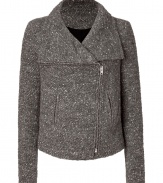 A tough-meets-chic biker aesthetic informs this stylish wool-blend jacket from Iro - Spread collar, asymmetric front zip closure, long sleeves, slit pockets, slim fit - Style with a blouse and pencil skirt or skinny jeans and a long sleeve tee