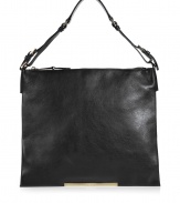 This streamlined shoulder bag from Jil Sander features supple smooth leather and a modernized slim shape - Square shape, shoulder strap with buckle detail, top zip closure, ultra-slim shape, gold-tone logo hardware detail at base - Perfect for off-duty cool or casual cocktails