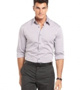 Double your pattern. This Perry Ellis shirt works stripes and diamonds for subtle style.