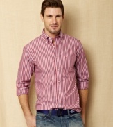 Whether you're clocking in or relaxing, this striped shirt from Nautica will be the perfect addition to your wardrobe.