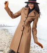 Nine West tailors a classic walker coat with modern updates like a gently-flared silhouette and a nipped-in waist for a feminine look.