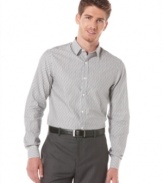 This Perry Ellis button-down offers a slim stylish fit and a classic striped design.