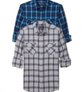 This American Rag flannel button down has a sleek and rugged style perfect to pair with your favorite jeans.