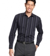 Debonair and exquisite vertical stripe shirt by Alfani BLACK.