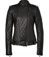 A luxe iteration of the classic biker jacket, this quilted version from Belstaff is a must-have new season favorite - Stand collar, epaulets, asymmetric front zip closure, long sleeves with zip cuffs, belted waist, all-over quilting and seaming - Wear with an elevated jeans-and-tee ensemble or a casual cocktail look