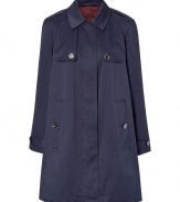 The classic trench gets a stylish makeover with this chic A-line iteration from Burberry Brit - Spread collar, concealed front button placket, long sleeves, epaulets, front buttoned flaps, buttoned slit pockets, back storm flap and button detailed vent - Wear with an elevated jeans-and-tee ensemble or a cocktail look