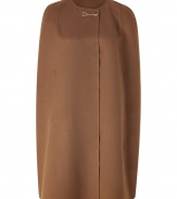 An ultra-luxe alternative to the classic wool coat, this neutral-hued Salvatore Ferragamo cape is the ultimate must-have for the season - Round neck with gold-toned key detail, front slits for arms - Sleek straight silhouette - Style with a cocktail sheath or with slim trousers and a cashmere pullover