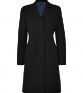 Luxury is in the length in this fine blazer coat designed in wool and cashmere - Feminine in a classic narrow-waisted cut - Features breast pocket, side pockets and concealed button placket - Falls at knee - All-around jacket fits jeans for a more casual look or over a sexy cocktail dress on a chilly night