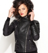 MICHAEL Michael Kors offers the ultimate in cold-weather chic: a motorcycle-inspired jacket gets a luxe makeover with chic faux leather and a faux-fur-trimmed hood!