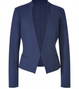 Crafted in Italian bistretch wool-blend twill for a perfectly tailored fit, Theorys navy blazer guarantees a clean, streamlined finish to your look - Stand-up collar, open front, pointed hemline, side slit pockets - Tailored fit - Team with a thin cashmere pullover, skinnies and heels