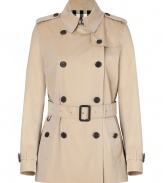 With heritage detailing reflecting the original Burberry trench coat, this short cotton gabardine version from Burberry London counts as an iconic, multi-season investment - Classic collar with belted latch and hook closure, set-in long sleeves with belted cuffs, epaulettes, gun flap, double-breasted button-down front, belted waist, rain shield - Fitted silhouette - Pair with slim trousers or jeans and a cashmere pullover