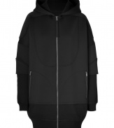 Inject ultra cool style into your outfit with Marc by Marc Jacobs mixed-media hooded jacket, equal parts versatile, edgy and easy-to-wear - Hooded, long sleeves, dropped shoulders, layered-effect scuba-style top, sweatshirt bottom, zippered front, zippered slit pockets - Oversized - Wear with leather leggings and edgy black accessories