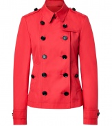 With heritage detailing reflecting the original Burberry trench, this cotton poplin jacket from Burberry Brit counts as an iconic, 4-season investment - Classic collar with hook closure, set-in long sleeves with belted cuffs, epaulettes, gun flap, double-breasted button-down front - Fitted silhouette - Pair with slim trousers or jeans and a cashmere pullover