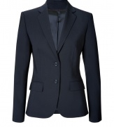 With its sharply tailored fit and timeless classic styling, Hugos dark blue blazer is an all-season essential - Notched lapel, long sleeves, two button closures, front flap pockets - Tailored fit - Pair with a crisp white shirt and jeans, or dress up for work with a pencil skirt and peep-toes