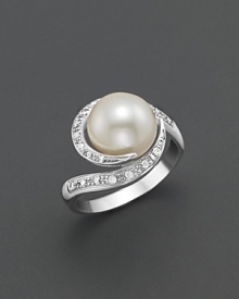 Freshwater pearl ring with diamond accents.