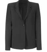 Classic blazer in black rayon blend - simple and reduced, a basic piece for the office - slim short revers - one button - slim, straight and figure hugging cut in a new length - very long slim sleeves - pairs with all office skirts, from pletaed to bell shape to pencil