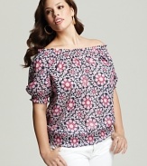 A light and airy Lafayette 148 New York top is adorned with a vivid floral print -- pair it with everything from jeans to dressy skirts and lend your look a carefree attitude.