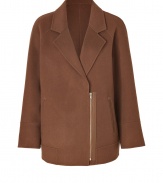 With its rich nutmeg brown hue and cool modern cut, Paul & Joes soft wool-cashmere coat counts as a must for chic city looks - Notched collar, raglan long sleeves, off-center metal front zip with leather trim, leather detailed slit pockets - Straight silhouette - Wear with tailored separates and understated accessories