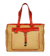 Classic with a twist, this signature Salvatore Ferragamo bag boasts luxe details and an elegant design - Classic large shopper shape, bring orange leather trim, adjustable shoulder straps with logo-detailed buckles, front zip pocket with logo and tassel - Great for everyday use or for casual cocktails