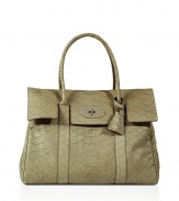 Upgrade your style with this covet-worthy ultra-luxe bag from British It label Mulberry - Oversized Kelly style, snake embossed leather, flap front with lock closure, two carrying handles, matching keychain charm on handle - This is the perfect investment bag thats great for everyday use and will last for years to come