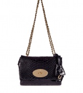 Elevate your cocktail-ready look with this snake-embossed shoulder bag from It Brit accessory label Mulberry - Rectangular envelope shape, front flap with logo turnlock closure, dual-chain strap, snake-embossed shiny leather - Style with a printed mini-dress, a slim leather jacket, and platform heels,