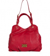 The classic shopper tote gets a trend-forward redux in luxurious red leather - Large carryall, handles and convertible shoulder strap, logo plaque detail - A perfect addition to any outfit