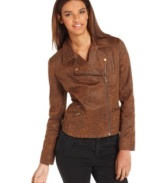 Kut from the Kloth's sleek moto jacket is enlivened by a fun animal print in neutral tones. Pair it with anything from jeans to a flirty dress!