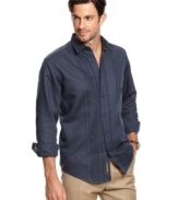 Dressy enough for dinner and relaxed enough for outdoor drinks, this linen-blend shirt from Cubavera can take you places.