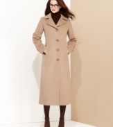 Anne Klein's coat is a classic, featuring sophisticated design details and a timeless silhouette crafted of a wool and cashmere blend.