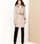 With a detachable hood, this timeless London Fog trench coat will get you through the cold-weather season in style!