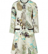 Bring ladylike refinement to your favorite daytime staples with this luxe printed coat from Etro - Rounded neckline, concealed front placket, front flap pockets at hip, all-over floral print - Pair with a fitted sheath dress and metallic heels