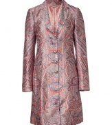 Make a stylish statement in this luxe silk coat from Etro - Notched lapels, front button placket, all-over paisley print - Pair with a silk blouse, wide leg trousers, and platform pumps