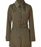 Perfect for transitional spring weather, this chic trench from Woolrich will elevate any ensemble - Spread collar, epaulets, front button placket, detachable waist belt, butted flap pockets, belted cuffs, back vent, slim fit - Pair with a fitted sheath dress, heels, and a printed scarf