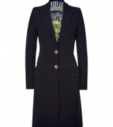 Sophisticated style is effortlessly achieved with this elegant long coat from Emilio Pucci - Notched lapels, two-button closure, long sleeves, flap pockets at waist, back vent - Wear with a pencil skirt and a blouse or with jeans and a cashmere pullover