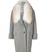 Channel vampy Great Gatsby-era style in this luxe fur-trimmed car coat from Emilio Pucci - Large fur collar, single button closure, large patch pockets, belted cuffs, oversized silhouette - Style with a figure-hugging frock or an elevated jeans-and-tee ensemble