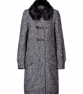 Sophisticated navy tweed coat with fur collar - This gorgeous coat will keep you warm and looking cool - On-trend 1940s style with modern details and fur collar - Wear with a sheath dress, patterned tights, and platform heels for a chic day look - Try with skinny jeans, a silk blouse, and wedge booties