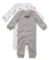 Cozy up to your little one when he's wearing this soft coverall.  It's got feet openings to keep his tootsies cool when it's hot outside.