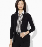 Equestrian-inspired details lend heritage appeal to Lauren by Ralph Lauren's soft knit cotton blazer.