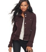 Crafted from on-trend colored denim, INC's ruffled jacket is an ideal layer for your fall looks!