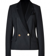 With dapper smoking jacket-inspired styling, this wool rendition from Faith Connexion oozes Downtown-ready cool - Notched lapels, single chest pocket, long sleeves, seaming details, double-breasted, flap pockets at waist - Fitted silhouette - Pair with a cashmere pullover, leather leggings, and ankle booties