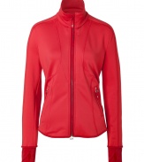 Inject a modern edge into your sportswear wardrobe with Jet Sets sleek stretch zip-up jacket, the perfect weight for wearing both indoors and out - Stand-up collar, long sleeves, zippered front, zippered pockets - Form-fitting - Team with weather boots and jeans, or with workout leggings and fashion sneakers