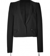 Both feminine and contemporary, Vanessa Bruno Ath?s mixed-media cropped jacket is a chic choice perfect for layering over edgy city looks - Collarless with a dropped single lapel, long sleeves, zippered cuffs, hidden front snap, zippered slit pockets, textural front, smooth back and sleeves - Form-fitting - Wear with sheath dresses and heels to work, or dress down with edgy leather leggings and soft tissue tees