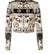 A bold graphic print covers this flattering cropped jacket from sought-after designer Mary Katrantzou - Round neckline, long sleeves, concealed front zip closure, all-over print - Slim cropped silhouette - Pair with a flowing maxi dress and strappy heels