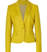 With its sharply tailored fit and timeless classic styling, Hugos bright blazer is a workweek essential - Peaked lapel, long sleeves, buttoned cuffs, single button closure, front flap pockets - Slightly shorter, tailored fit - Pair with a crisp white shirt and jeans, or dress up for work with a pencil skirt and peep-toes