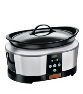 Experience the freedom and incredible convenience of a crock pot that lets you set cooking time anywhere from 30 minutes to 20 hours for meals cooked to perfection while you're out living life. Automatically warming your meal when cooking is over, this smart pot features a stainless steel finish and dishwasher-safe oval stoneware and lid for easy meals and an even easier clean up. 1-year warranty.