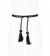 Cinch your look in style with this ultra-luxe tassel-detailed tie belt from Diane von Furstenburg- Long self-tie style, bead and tassel-detailed - Style with a slinky evening dress or tie around your favorite cardigan for an amped up day look