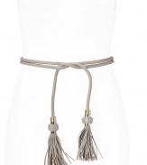 Cinch your look in style with this ultra-luxe tassel-detailed tie belt from Diane von Furstenburg- Long self-tie style, bead and tassel-detailed -Style with a slinky evening dress or tie around your favorite cardigan for an amped up day look