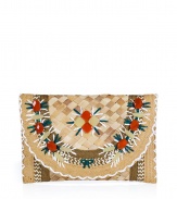 With a whimsical retro-chic aesthetic, this adorable clutch from cult favorite accessory designer Anya Hindmarch brings feminine flair to your summer-ready looks - Woven straw front flap with stone embellishment and sticking details, contrasting straw stripe detail, scalloped straw trim - Perfect for cocktails or dining al fresco