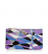 Get up and go glamorously with Puccis elegantly eye-catching cosmetic case - Rectangular zip top style in a vibrant blue, lavender and black graphic print - Leather piping and signature logo plaque - Durable plastic protects against dust and moisture - Convenient and practically sized to house all of your beauty essentials - Great for travel, also makes a superb gift